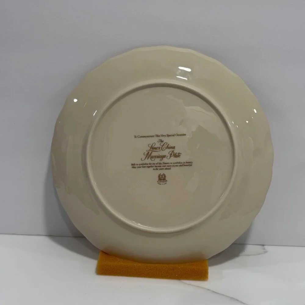 Lenox Wedding Promises Collection Marriage Plate Embossed Floral Bells Gold Trim